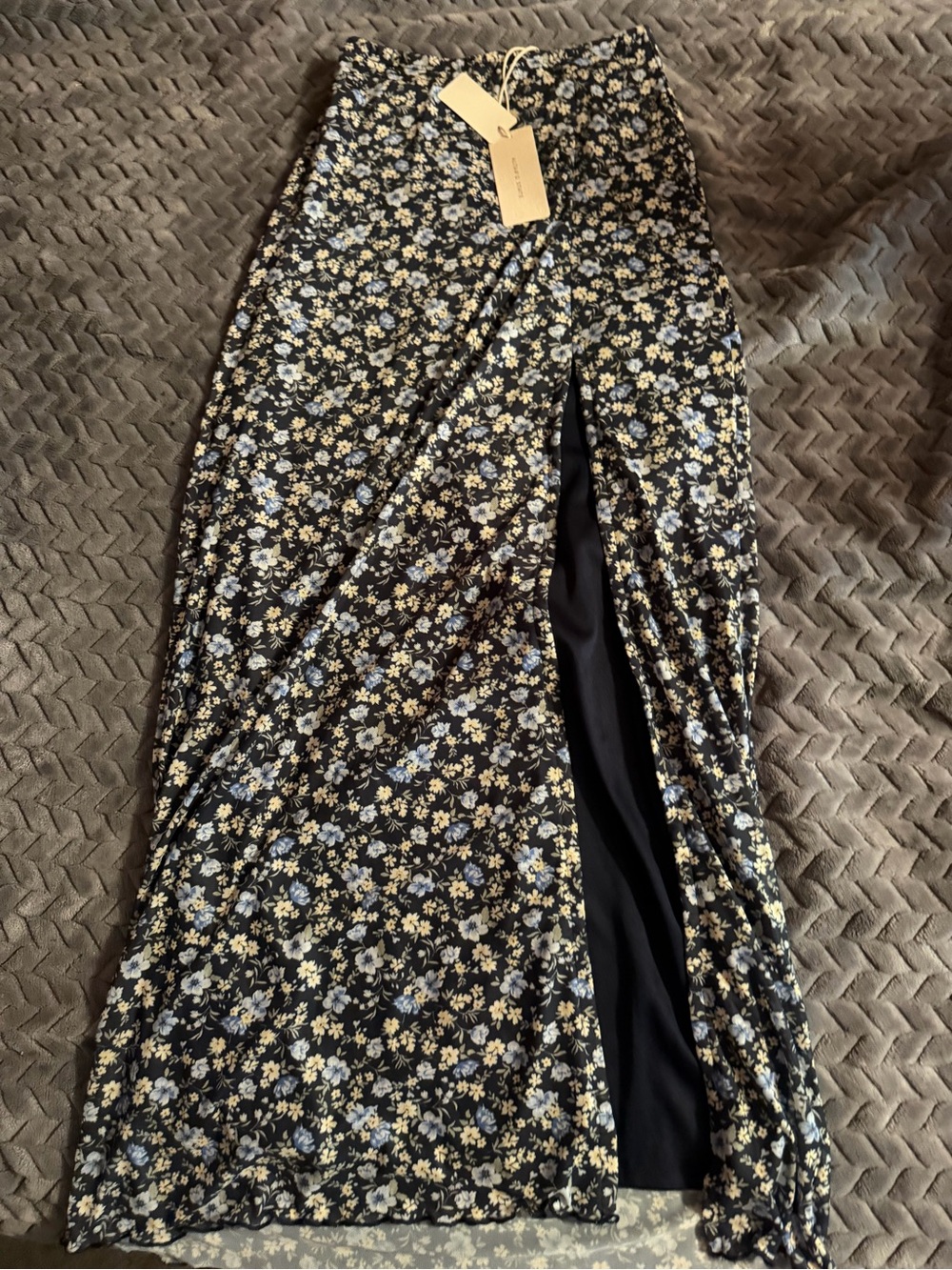 Altar'd State Black Floral Maxi Skirt with Front Slit